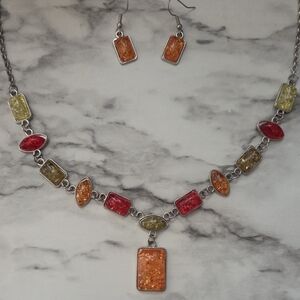 Elegant Multicolor Vintage Style Necklace and Earring Set